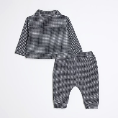 Baby Boys Navy Jacquard Jacket Set River Island