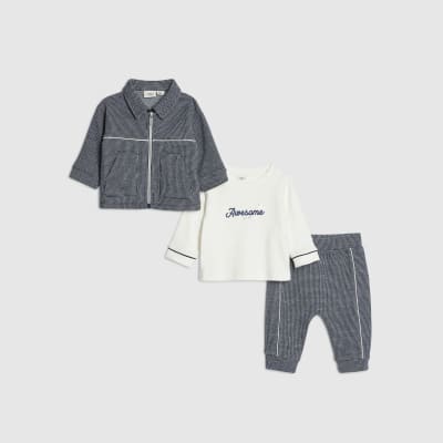Baby Boys Navy Jacquard Shacket Set