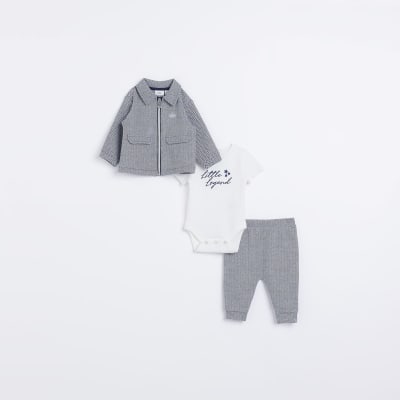 Baby Boys Navy Jacquard Shacket Set