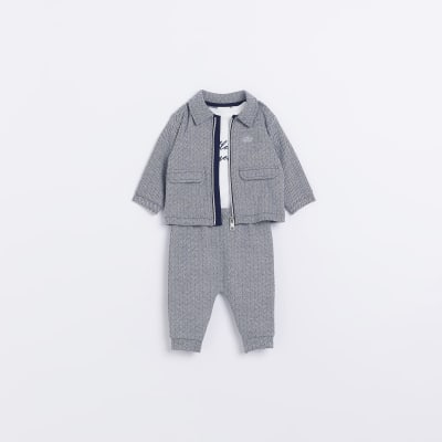 Baby Boys Navy Jacquard Shacket Set