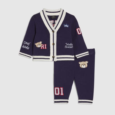 Baby Boys Navy Little Champ Cardigan Set