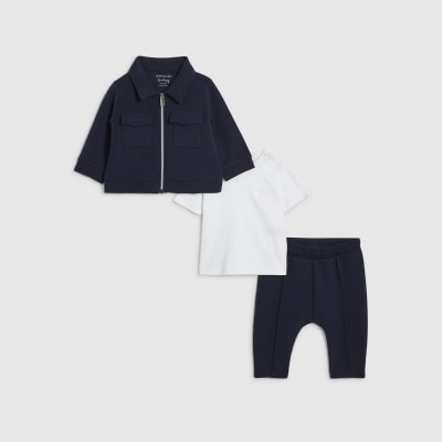 Baby Boys Navy Premium Jacket 3 Piece Set