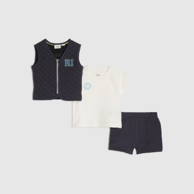 Baby Boys Navy Quilted Gilet Set