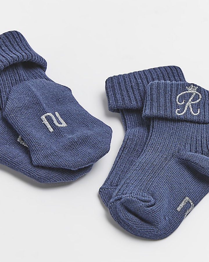 Baby boys navy RI embroidered socks 2 pack