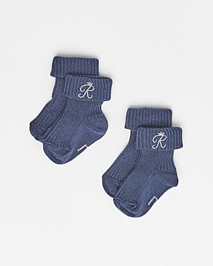 Baby boys navy RI embroidered socks 2 pack