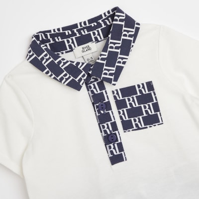 Baby boys navy RI monogram shorts outfit River Island