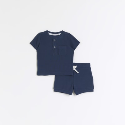 Baby boys navy RI organic ribbed outfit