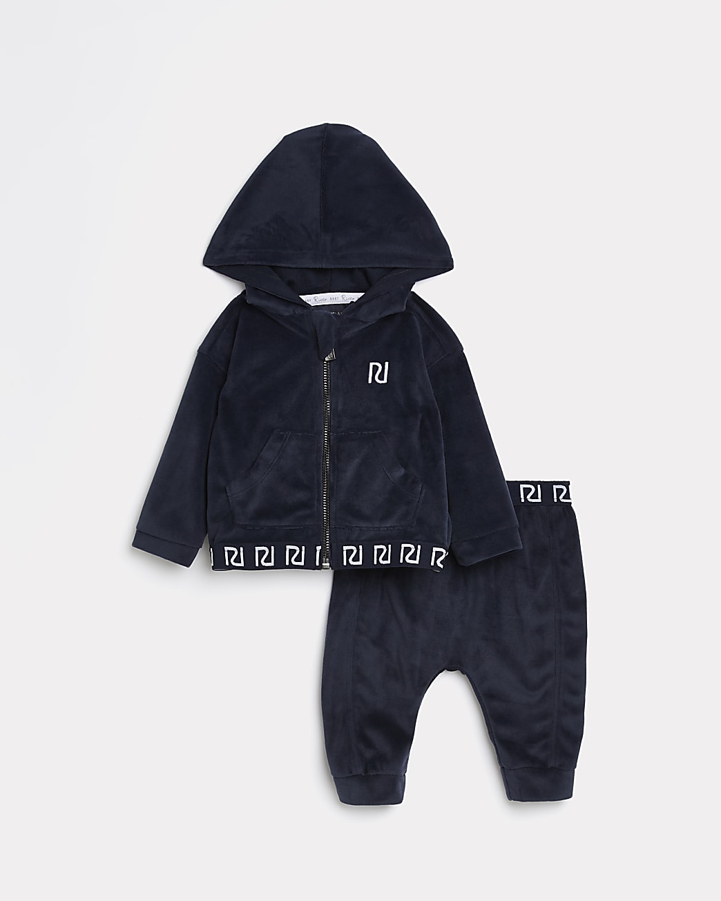 Baby boys navy RI velour hoodie outfit