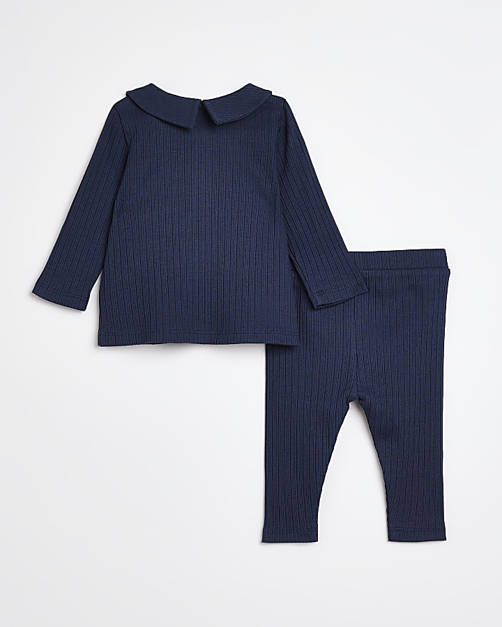 Baby boys navy ribbed outfit