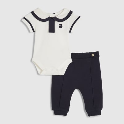 Baby Boys Navy Sailor Tie Bear Top Set