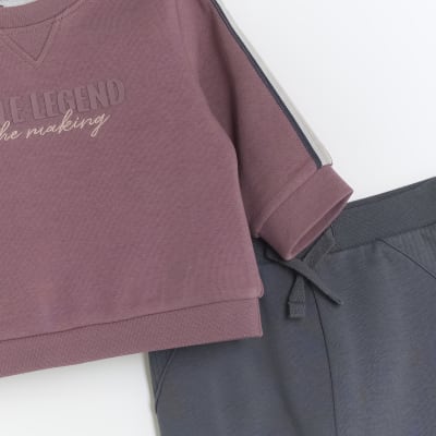 Baby boys purple sweatshirt and joggers set River Island