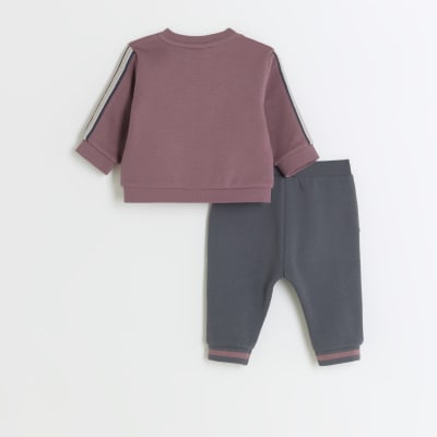 Baby boys purple sweatshirt and joggers set River Island