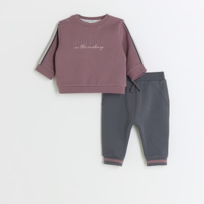 Baby boys purple sweatshirt and joggers set River Island