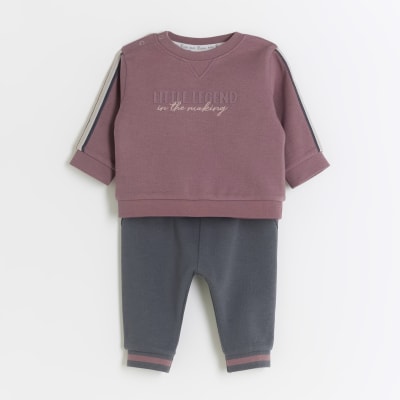 Baby boys purple sweatshirt and joggers set River Island