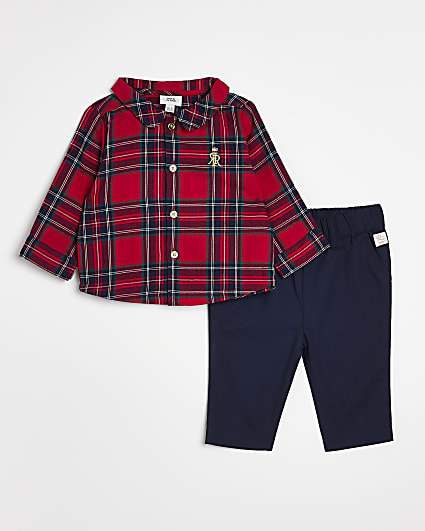 Baby Boys Red Check Shirt And Trouser Outfit