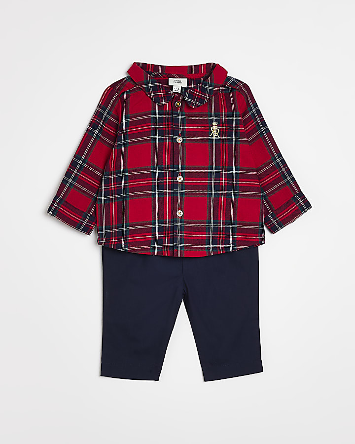 Baby Boys Red Check Shirt And Trouser Outfit