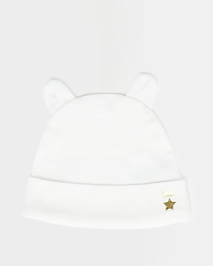 Baby boys white beanie hat