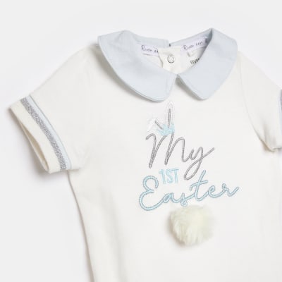 Baby boys white collared easter romper
