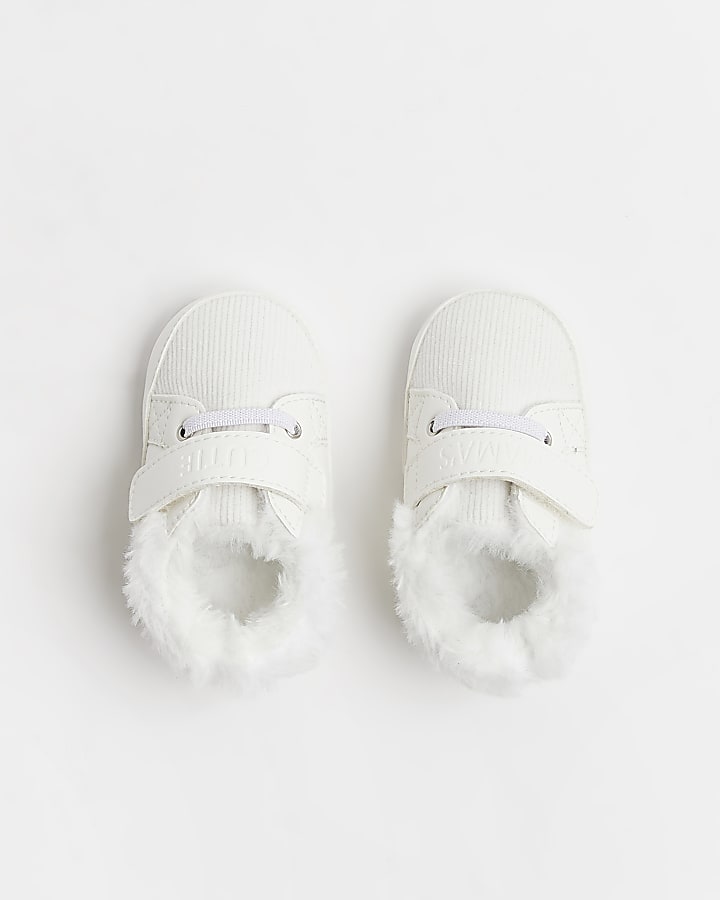Baby Boys White Cord Faux Fur Trainers