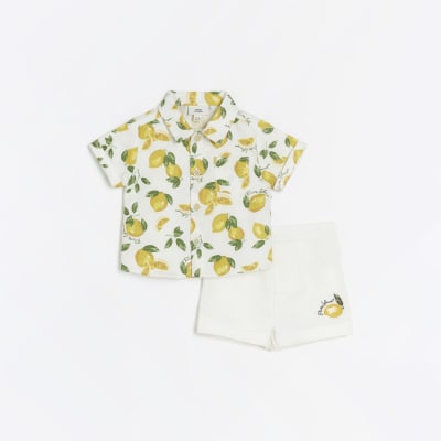 Baby boys yellow lemon shirt and shorts set River Island