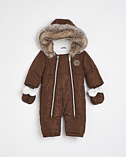 Baby Brown Double Zip hooded Snowsuit