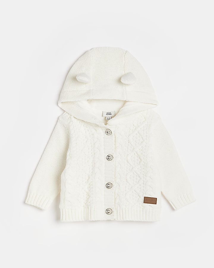 Baby Cream Button Up Hooded Cardigan