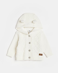 Baby Cream Button Up Hooded Cardigan