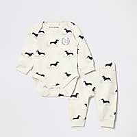 Baby cream dogprint babygrow outfit
