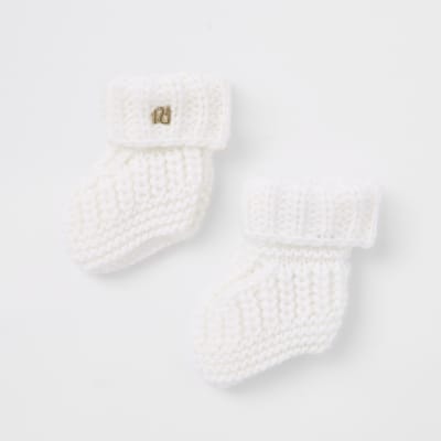 Baby cream knitted boot socks