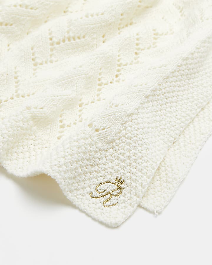Baby cream pointelle knitted blanket
