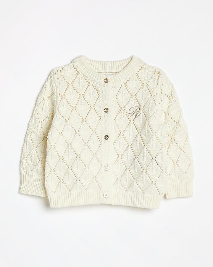 Baby cream pointelle knitted cardigan