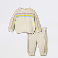 Baby cream rainbow stripe knit jumper outfit