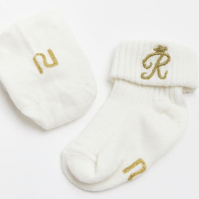 Baby cream RI embroidered socks 2 pack