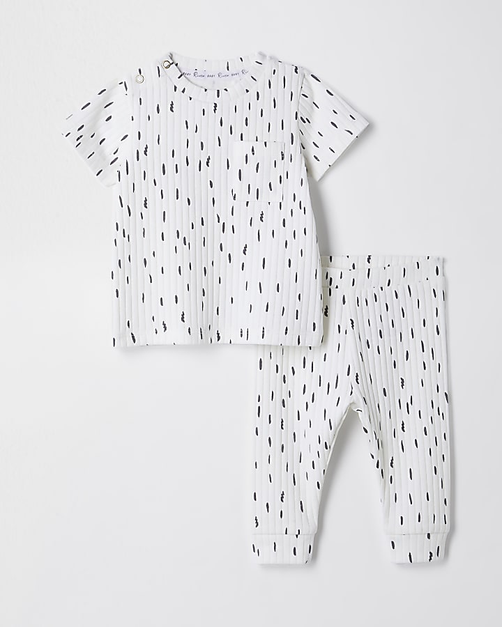 Baby cream ribbed scribble print outfit