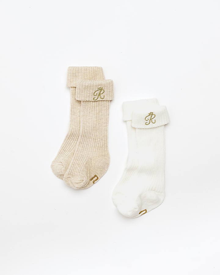 Baby ecru RI occasion socks 2 pack