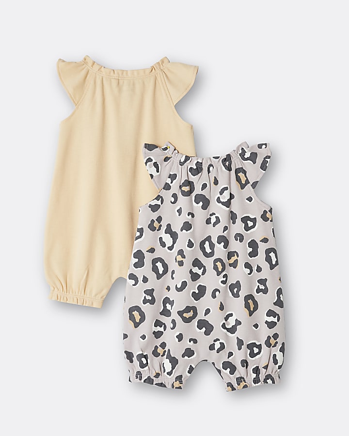 Baby girl brown leopard print romper 2 pack