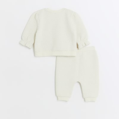 Baby girl ecru quilted heart sweatshirt set River Island