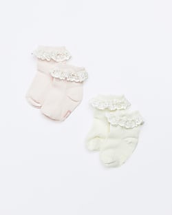 Baby girl pink broderie frill socks 2 pack