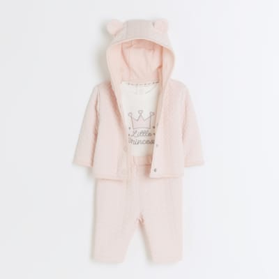 Baby girl pink heart quilted jacket set River Island