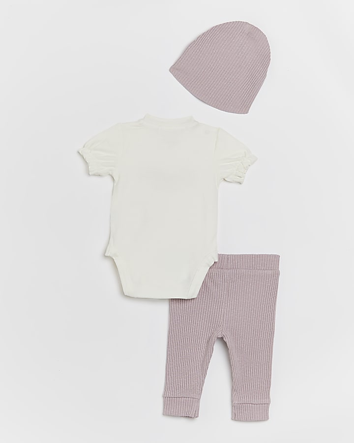 Baby girl purple puff sleeve 'Beautiful' set