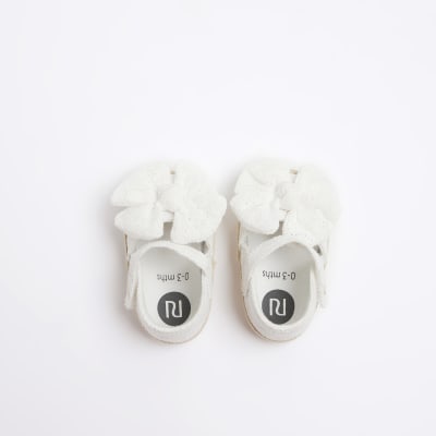 Baby girl white broderie bow sandals River Island
