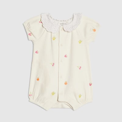 Baby Girls Beige Collared Fruit Romper