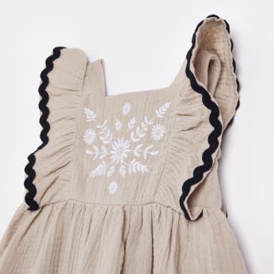 Baby girls beige embroidered frill dress