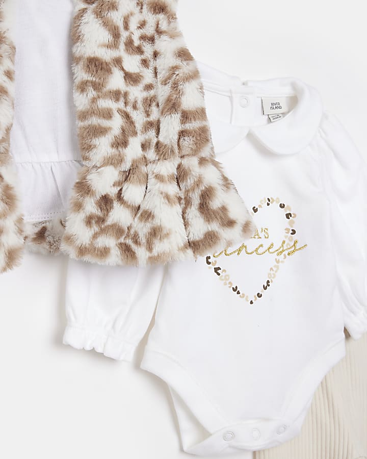 Baby girls Beige Leopard Faux Fur Gilet set