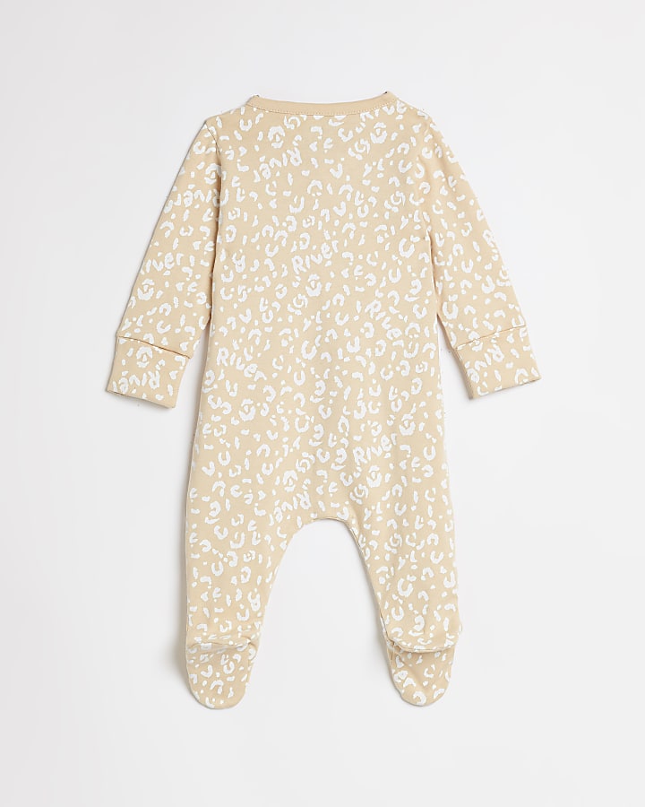 Baby girls beige leopard frill sleepsuit