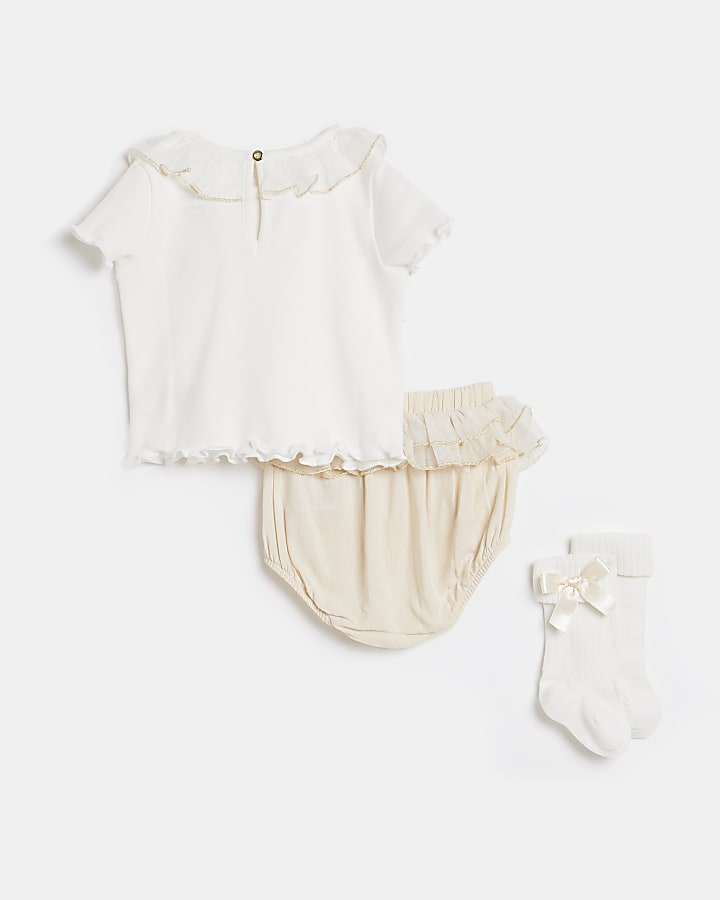 Baby girls beige luxe bloomers outfit