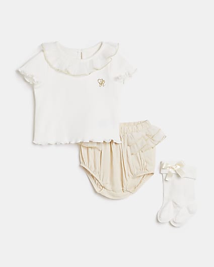 Baby girls beige luxe bloomers outfit
