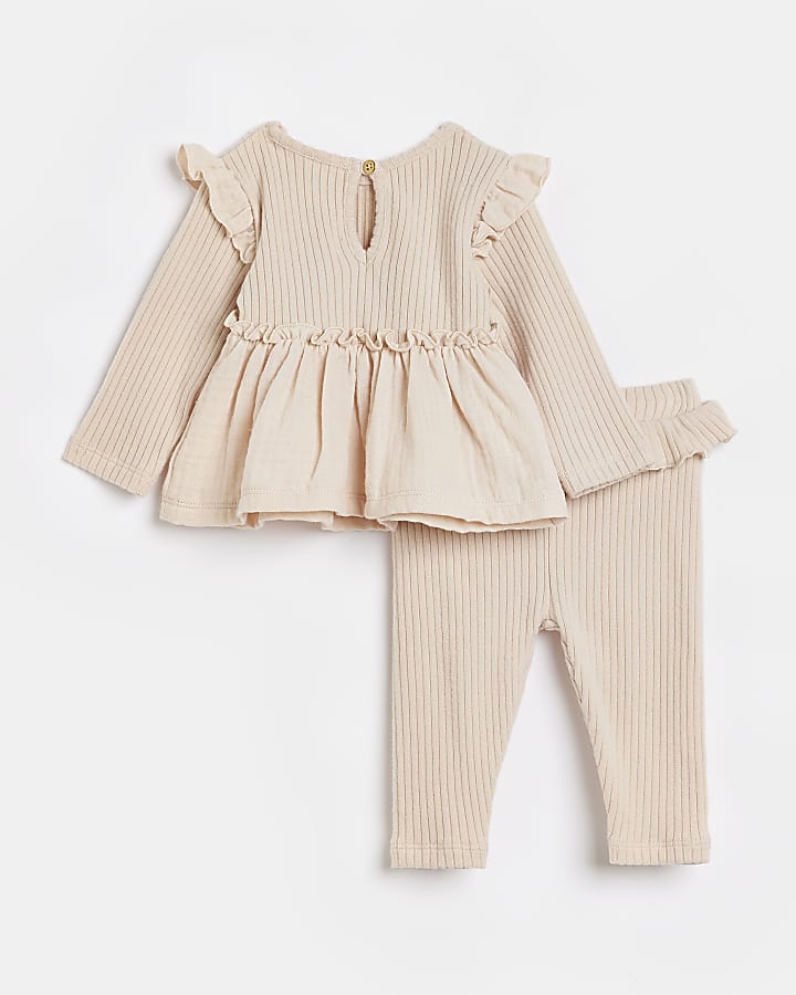 Baby girls Beige ribbed Peplum outfit