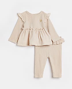 Baby girls Beige ribbed Peplum outfit