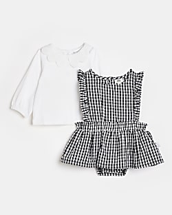 Baby Girls Black Gingham Frill Romper Outfit